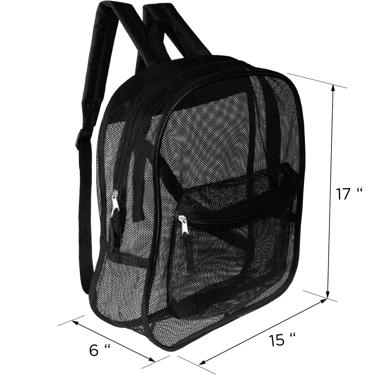 17" Wholesale Mesh Backpack in Black for School - Bulk Case of 24 Black Mesh Bookbags