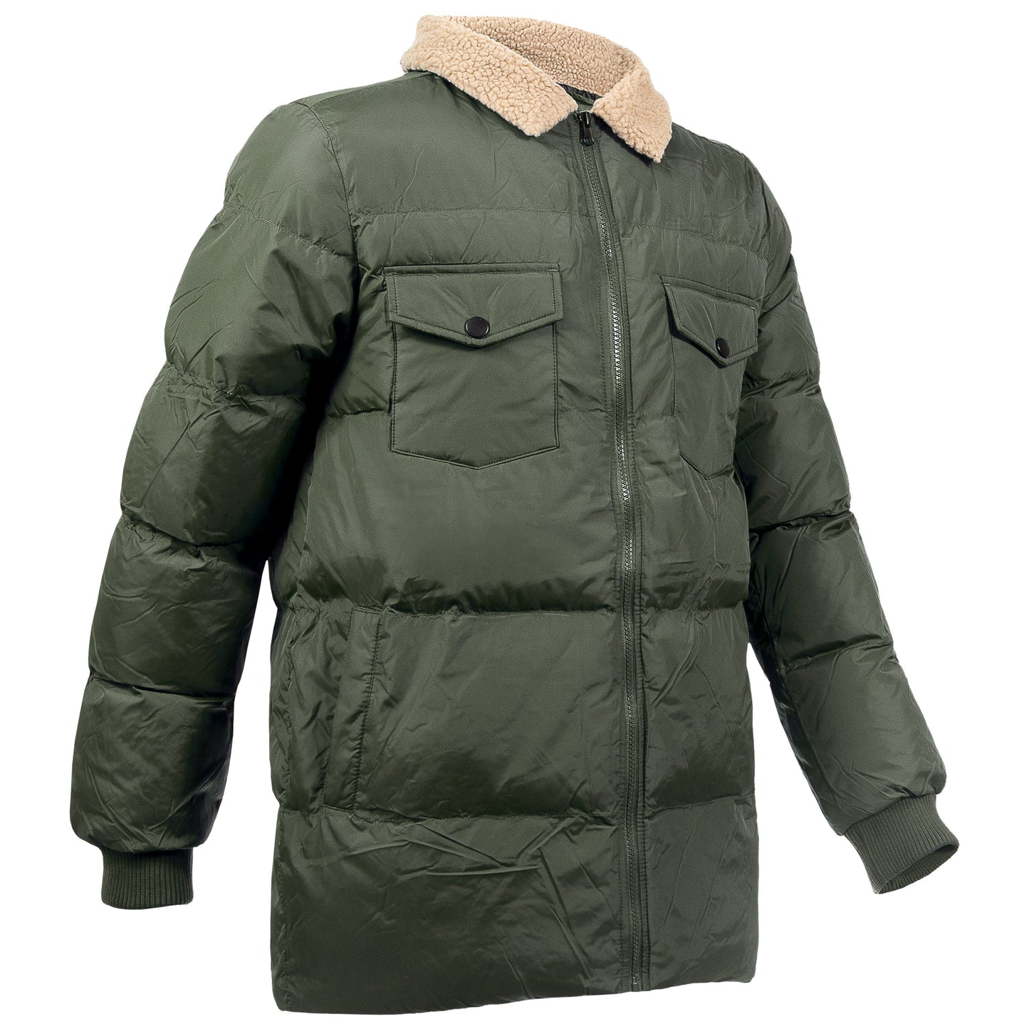 Men's Quilted Warm Winter Wholesale Coats in Green in Assorted Sizes - Bulk Case of 12 Winter Jackets