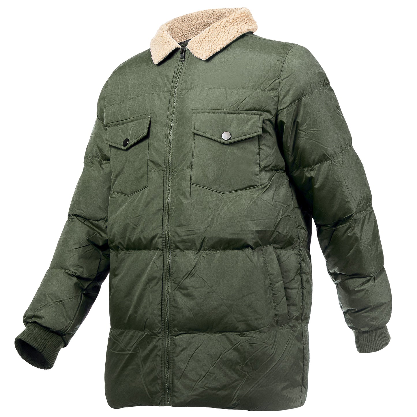 Men's Quilted Warm Winter Wholesale Coats in Green in Assorted Sizes - Bulk Case of 12 Winter Jackets