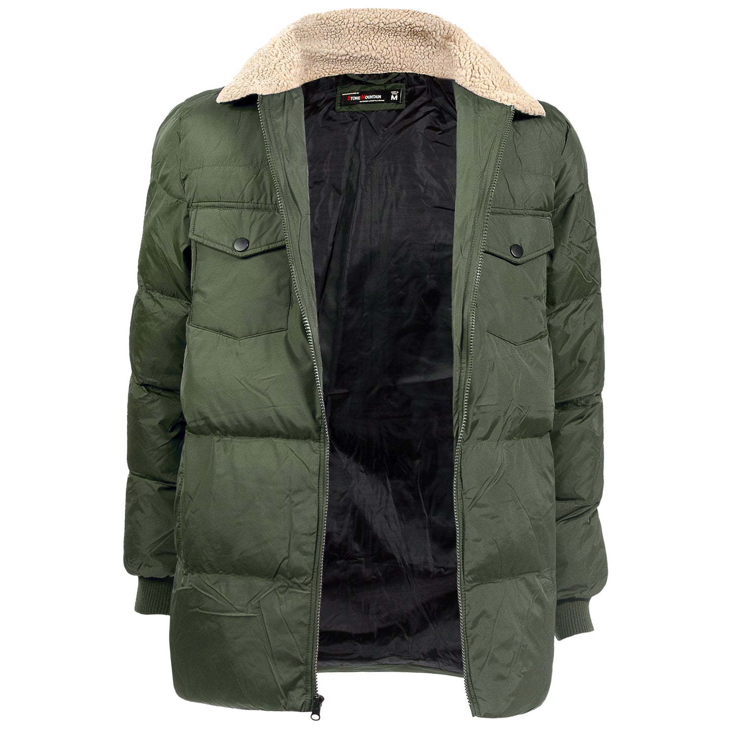 Men's Quilted Warm Winter Wholesale Coats in Green in Assorted Sizes - Bulk Case of 12 Winter Jackets