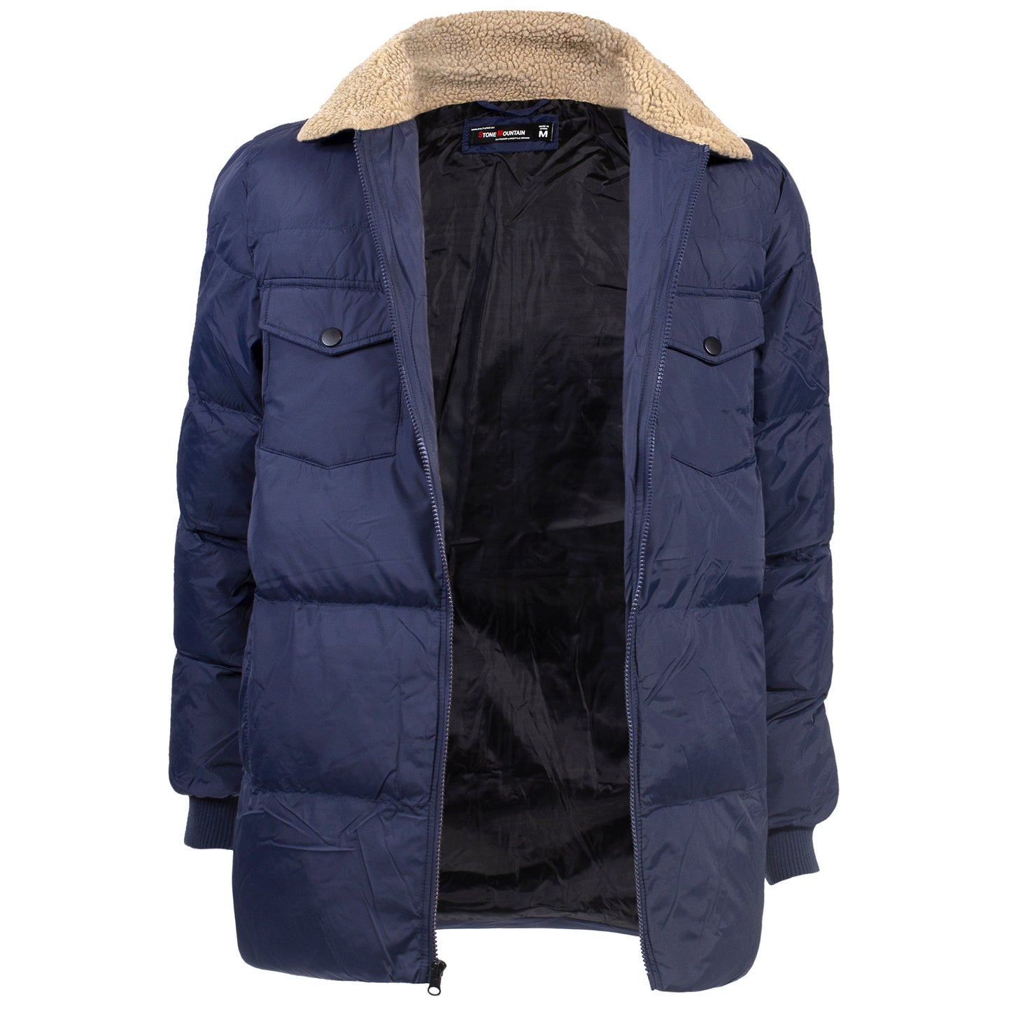 Men's Quilted Warm Winter Wholesale Coats in Navy Blue in Assorted Sizes - Bulk Case of 12 Winter Jackets