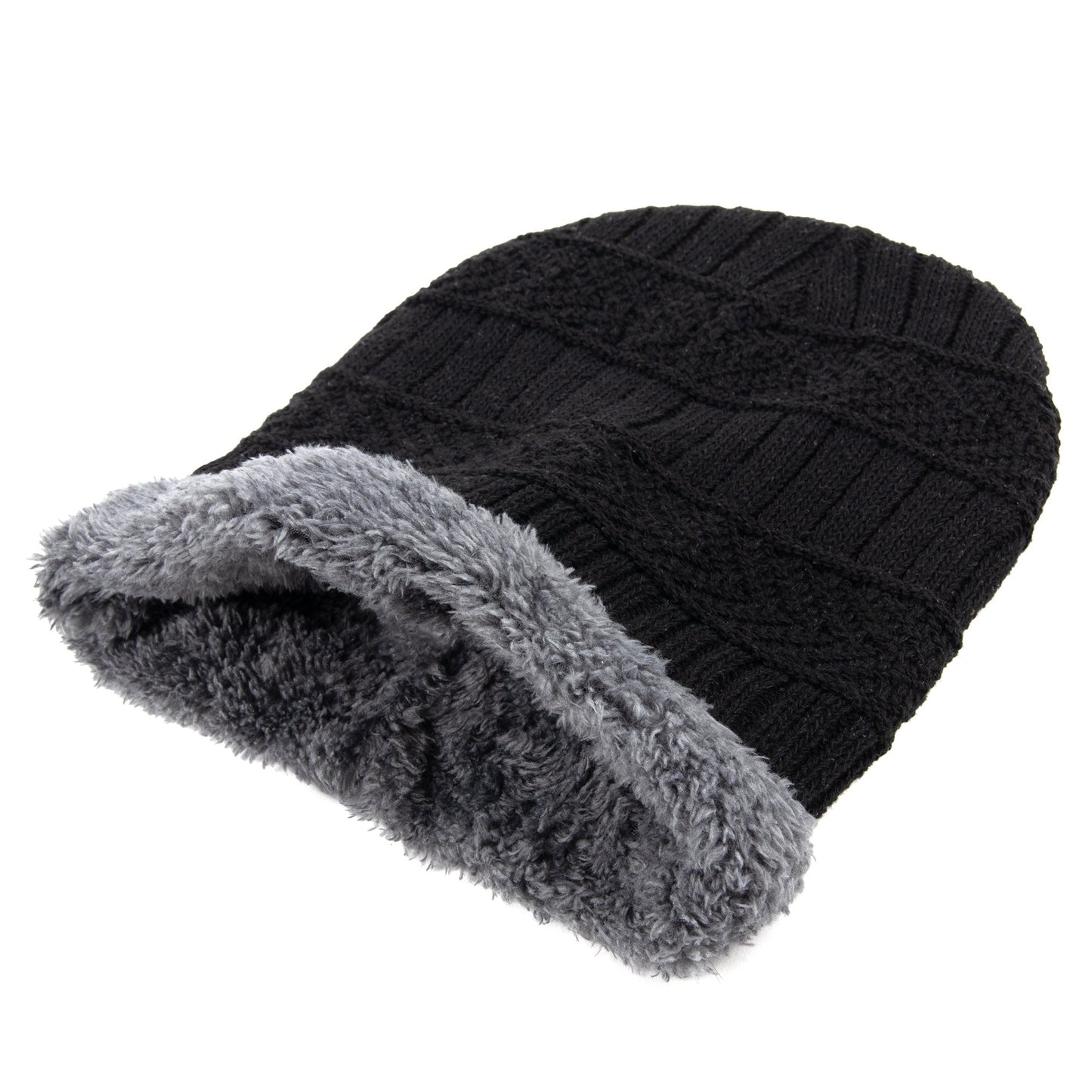 Ultra Warm Sherpa Knit Hat - Black Wholesale