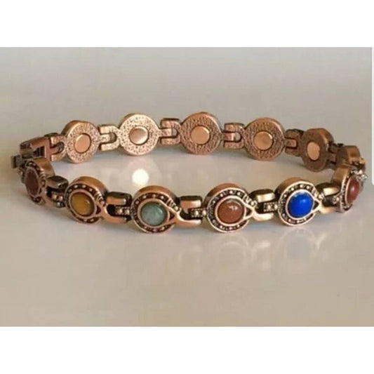 Round Colored Stone Copper Magnetic Link Bracelet - NoveltiesMart.com Wholesale