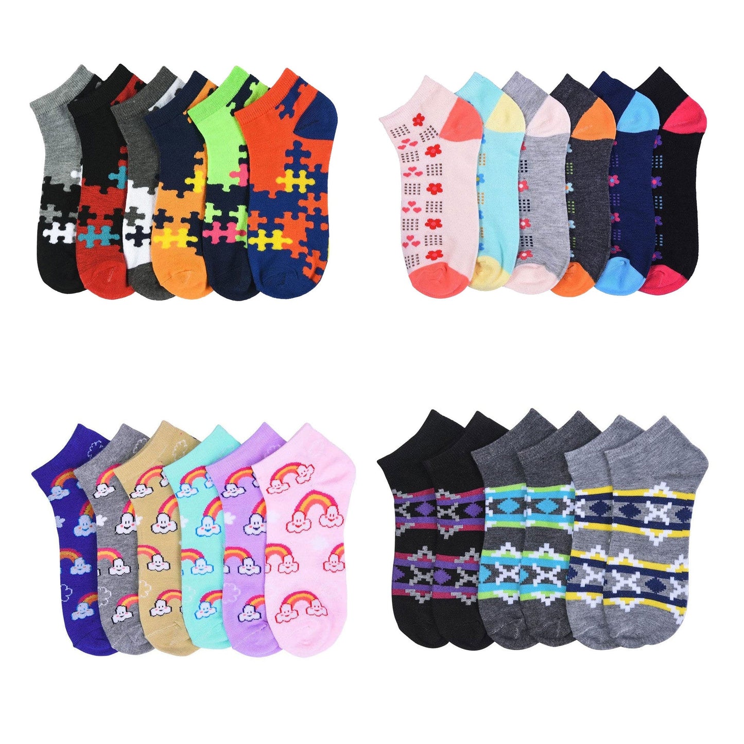 Women's No Show Wholesale Sock, Size 6-8 in 12 Randomly Assorted Styles - Bulk Case of 144 Pairs