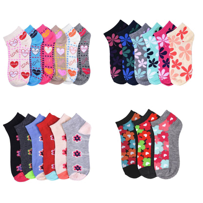 Women's No Show Wholesale Sock, Size 6-8 in 12 Randomly Assorted Styles - Bulk Case of 144 Pairs