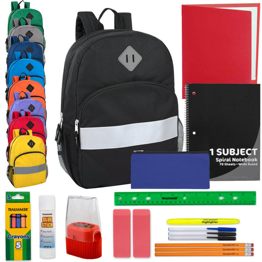 17" Reflective Backpack with 20-Piece School Supplies Kit Set