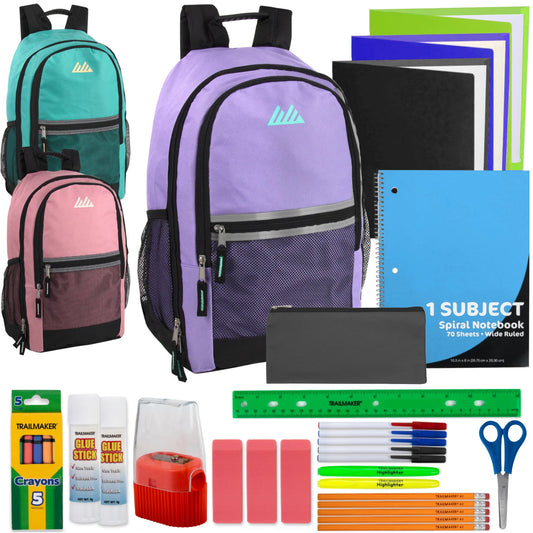 Reflective Backpack with 30-Piece School Supply Kit Set Girls