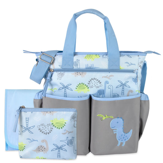 Baby Essentials 3 In 1 Blue Dino Themed Diaper Bag Wholesale