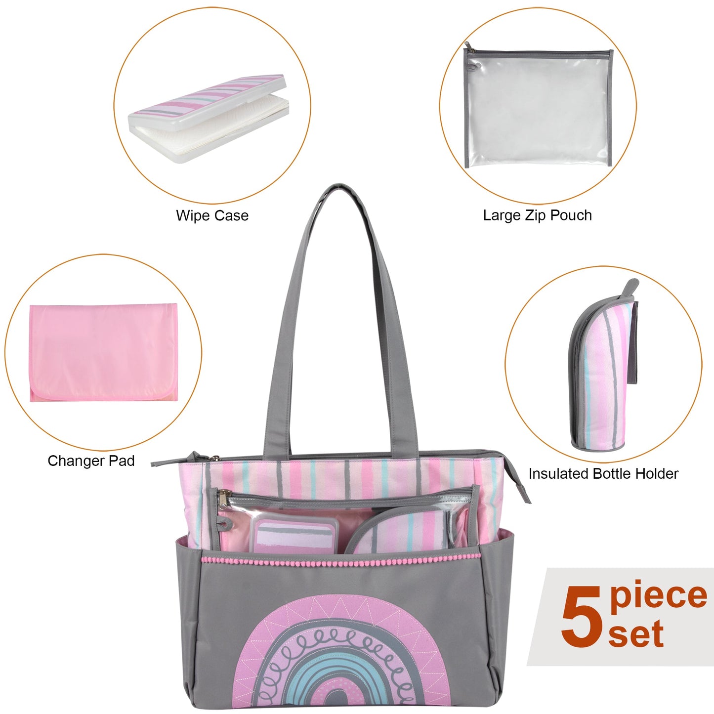 Baby Essentials Diaper Bag Tote 5 Piece Set NoveltiesMart Wholesale