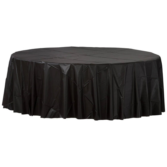 Round Plastic Table Cover 84" Black