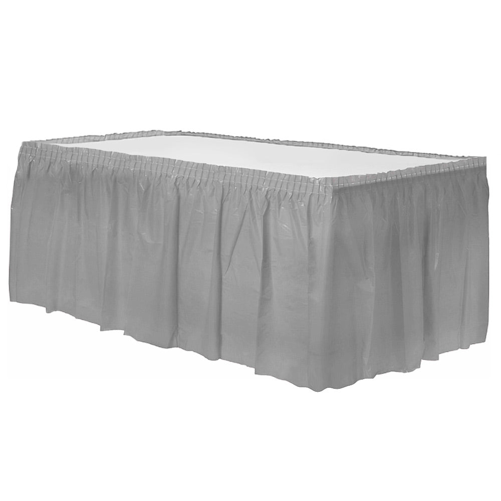 Plastic Table Skirt 29" x 14' Silver