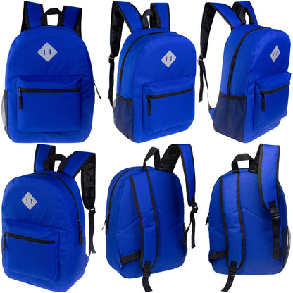 12 Wholesale 17" Diamond Patch Backpack in Assorted Colors & 12 Bulk School Supply Kits of Your Choice