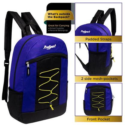 Wholesale 17" Bungee Backpack in 4 Assorted Colors - Bulk Case of 24 Bookbags