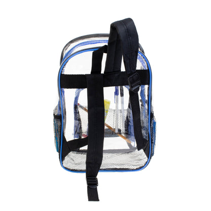 12 Wholesale 13" Clear Backpacks in Assorted Colors and 12 Bulk School Supply Kits of Your Choice