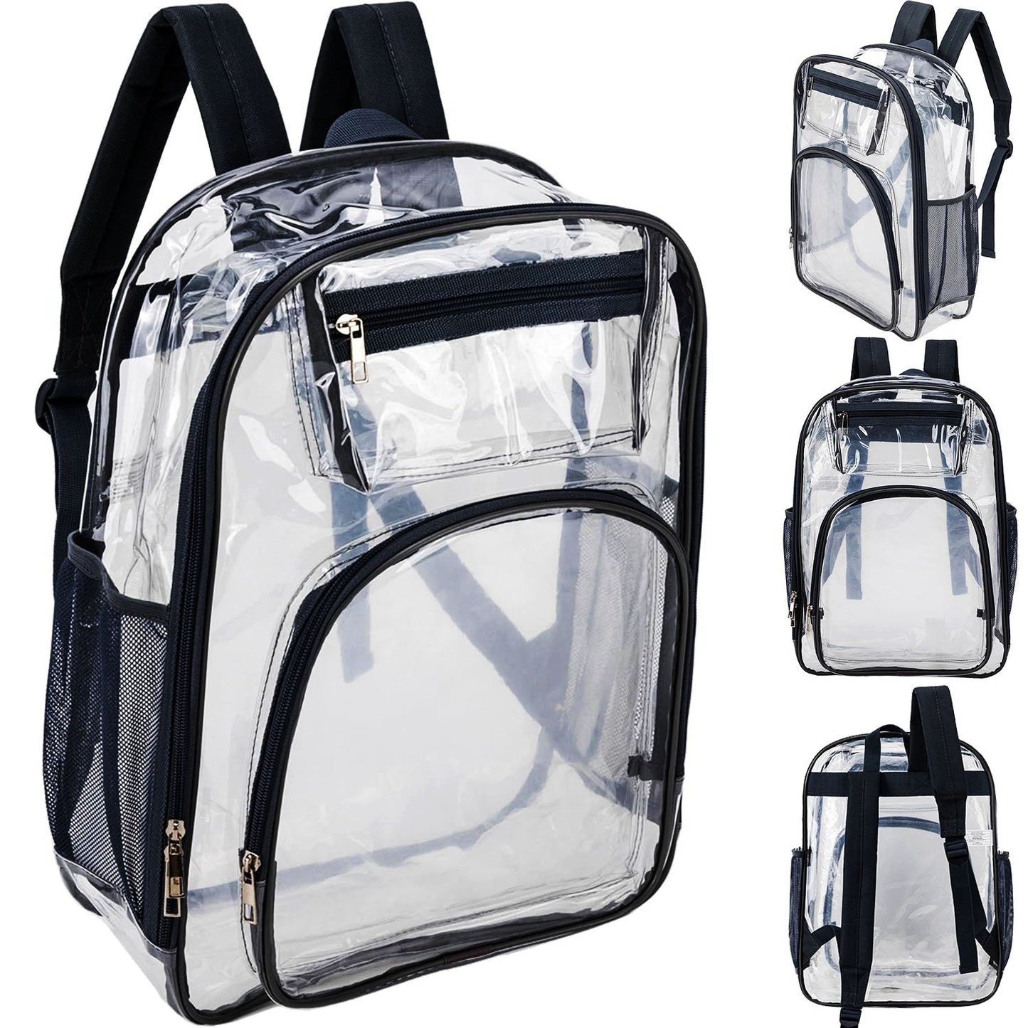 17" Premium Wholesale Clear Backpacks Assorted Colors - Bulk Case of 24 Transparent Bookbags