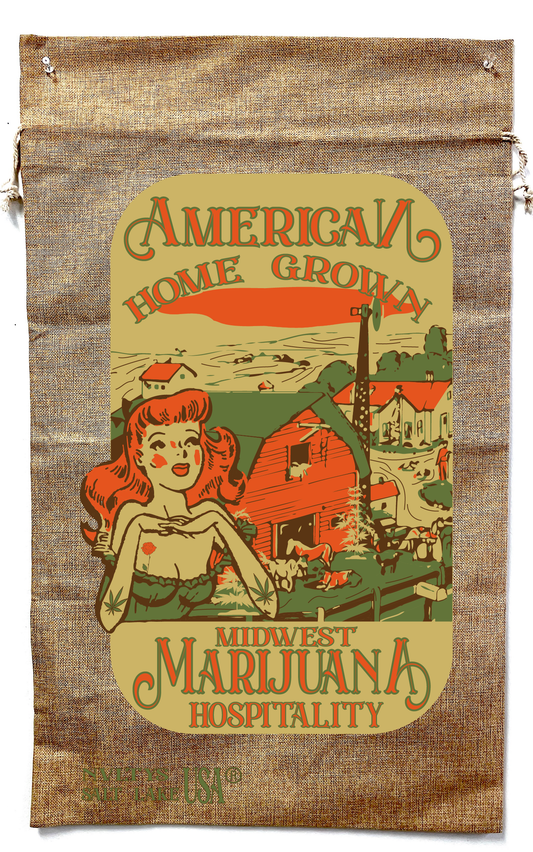 American Homegrown Marijuana Burlap Bag with Drawstring