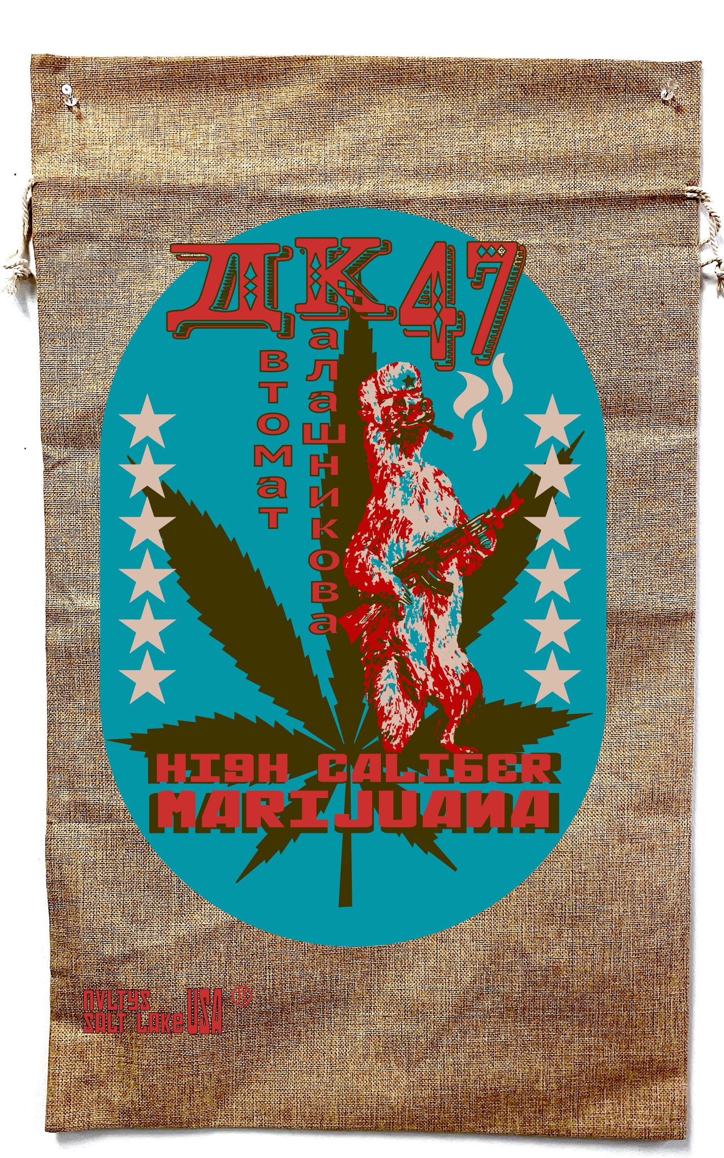 AK-47 Marijuana Burlap Bag with Drawstring