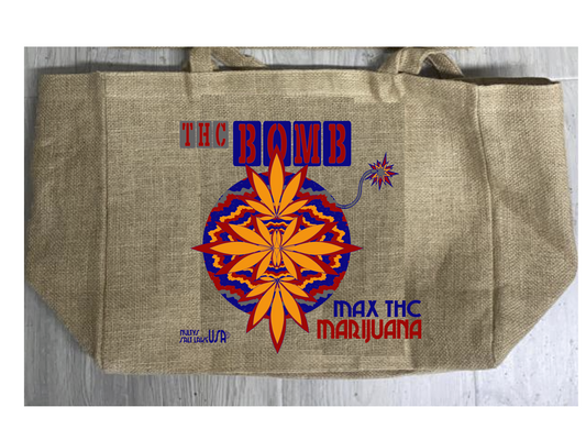 THC Bomb Marijuana Burlap Tote Bag – Durable 24x12 Inch Design