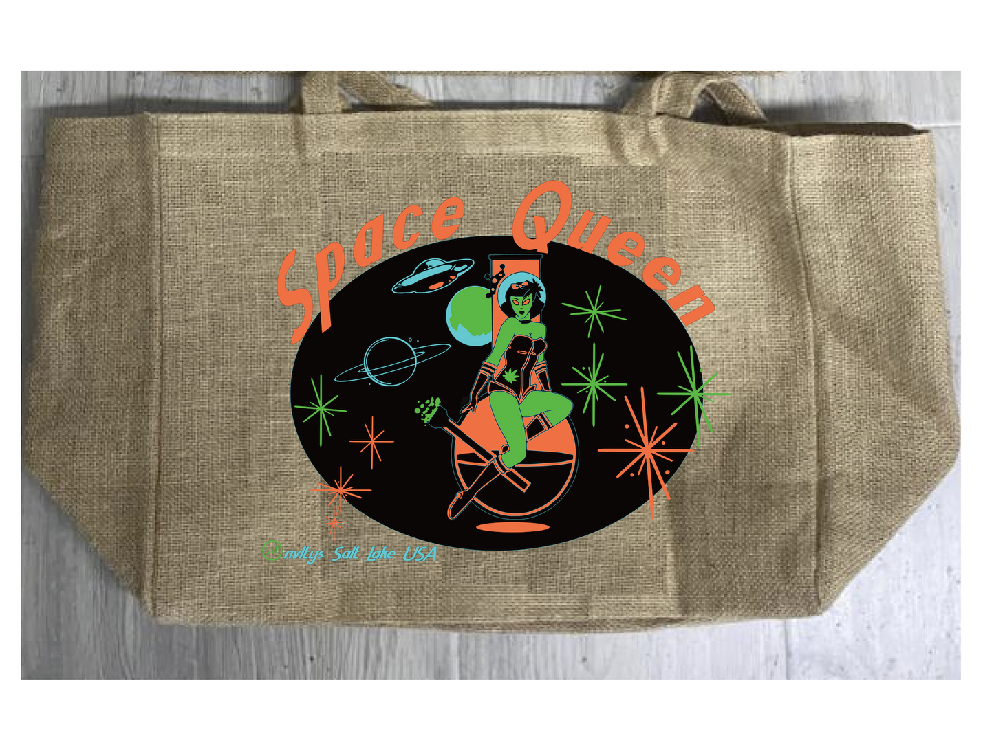 Space Queen Marijuana Burlap Tote Bag – Durable and Stylish