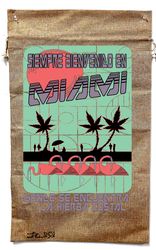 Miami Marijuana Burlap Bag with Drawstring