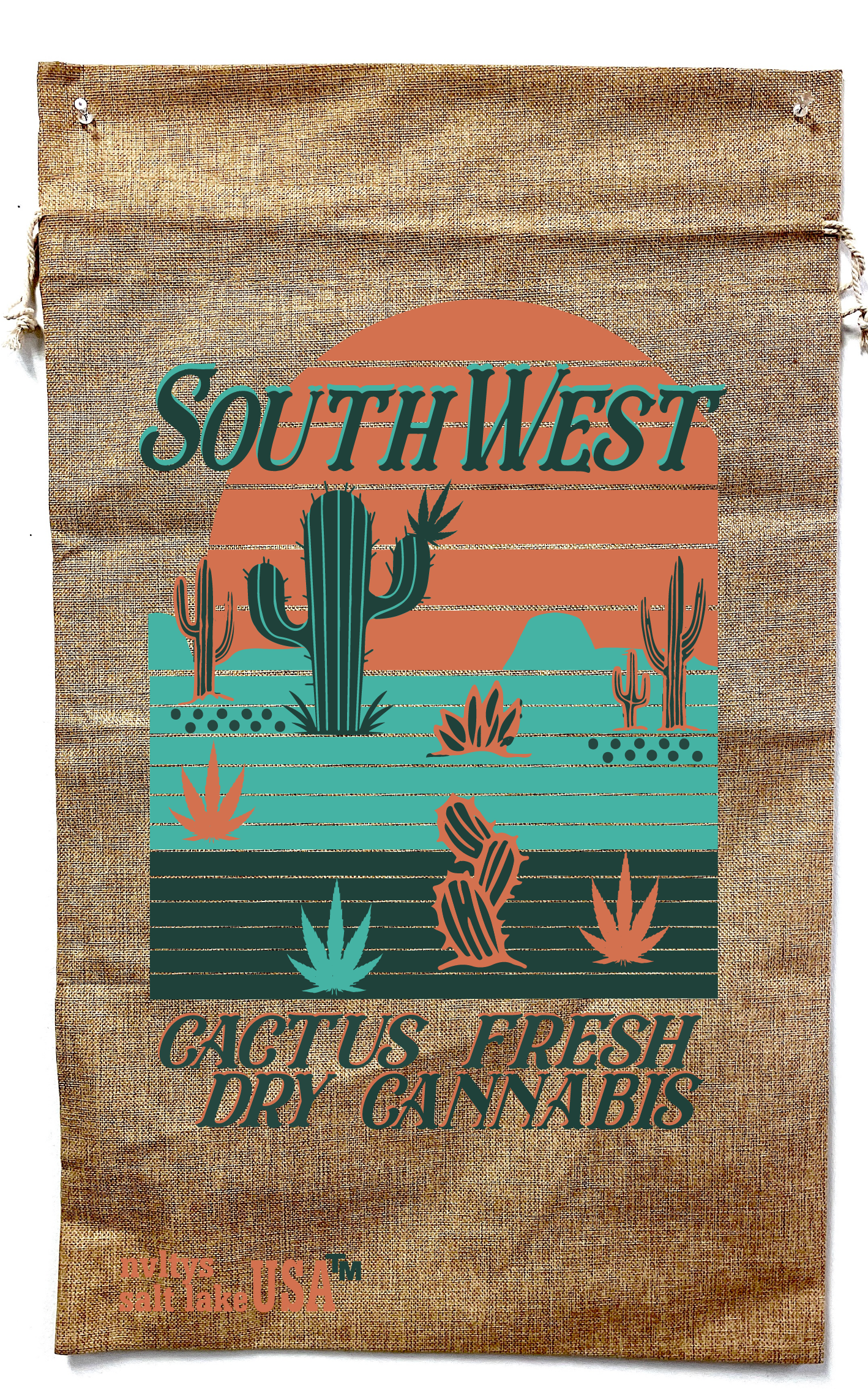 Southwest Marijuana Burlap Bag with Drawstring