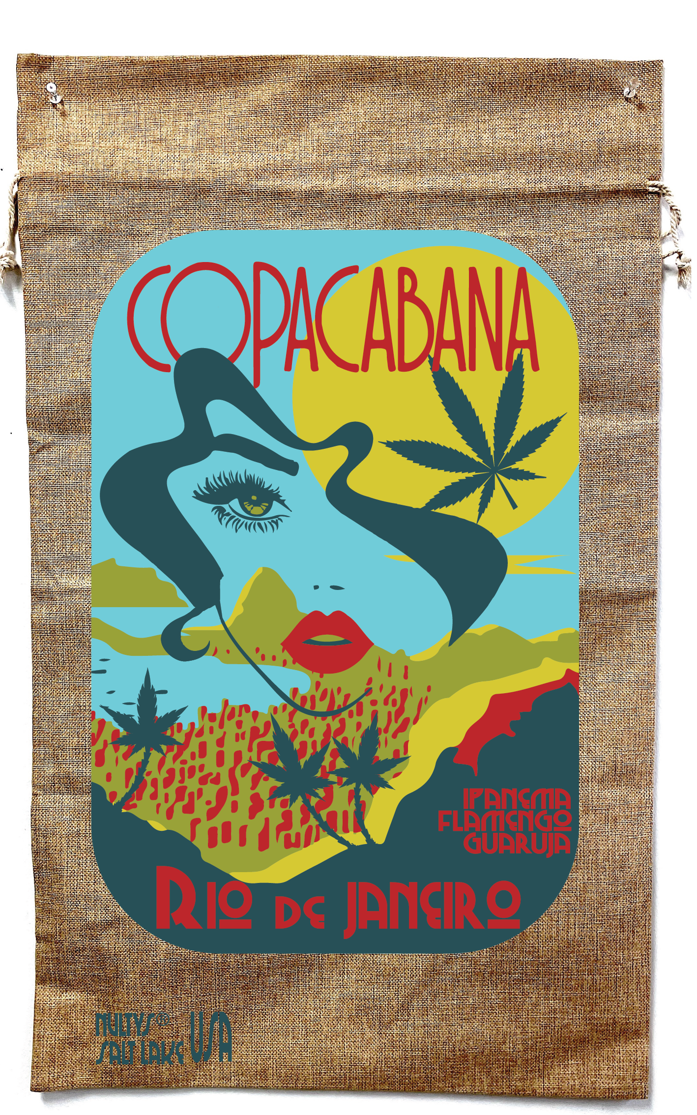 Copacabana Marijuana Burlap Bag – 20x32 Inch Drawstring