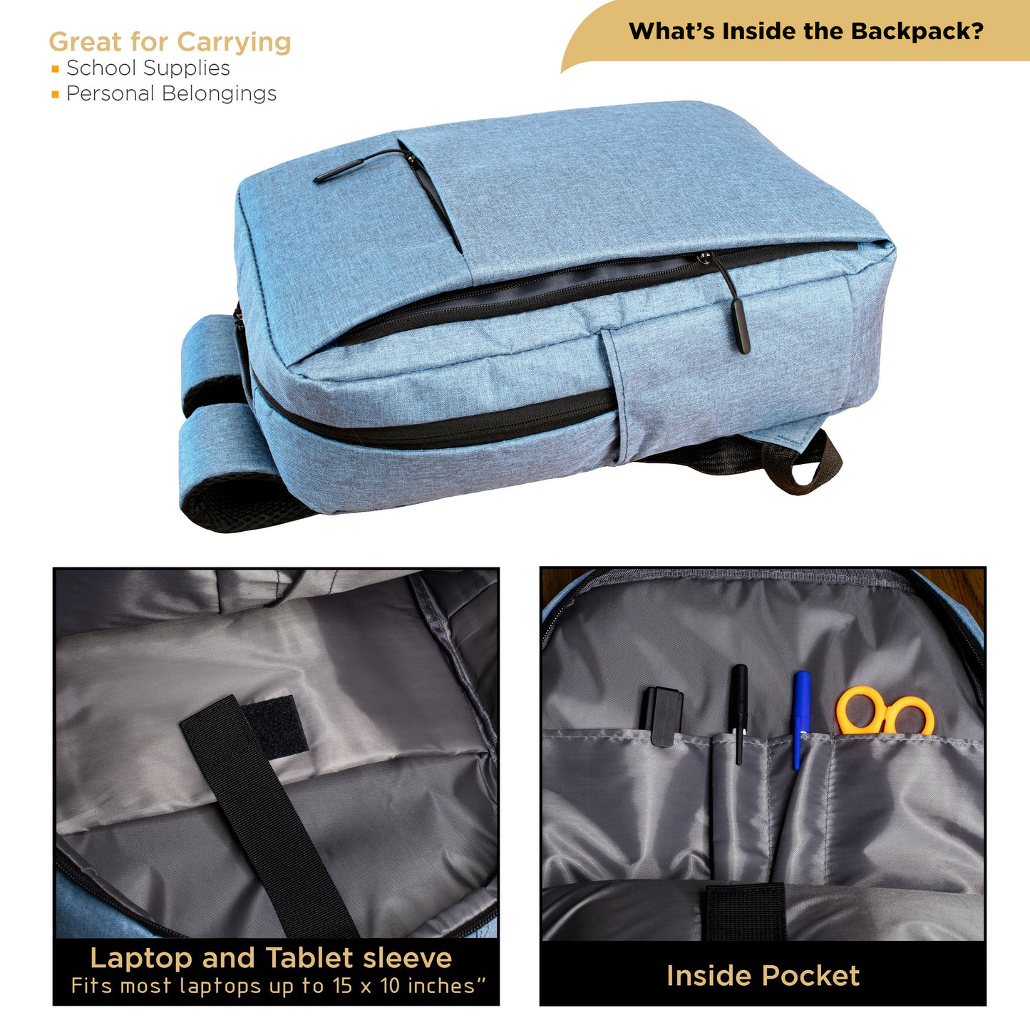 12 Wholesale Premium Laptop Backpacks & 12 Bulk School Supply Kits