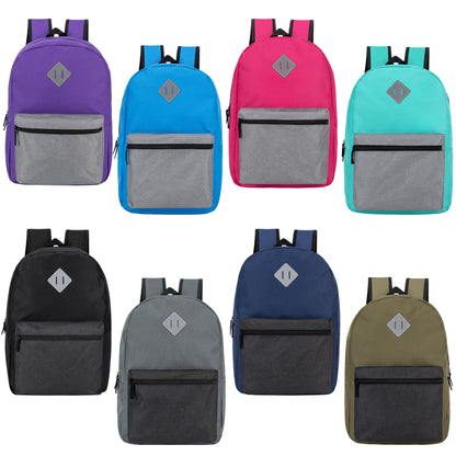 12 Wholesale 17" Diamond Patch Backpacks in 8 Colors & 12 Bulk School Supply Kits of Your Choice