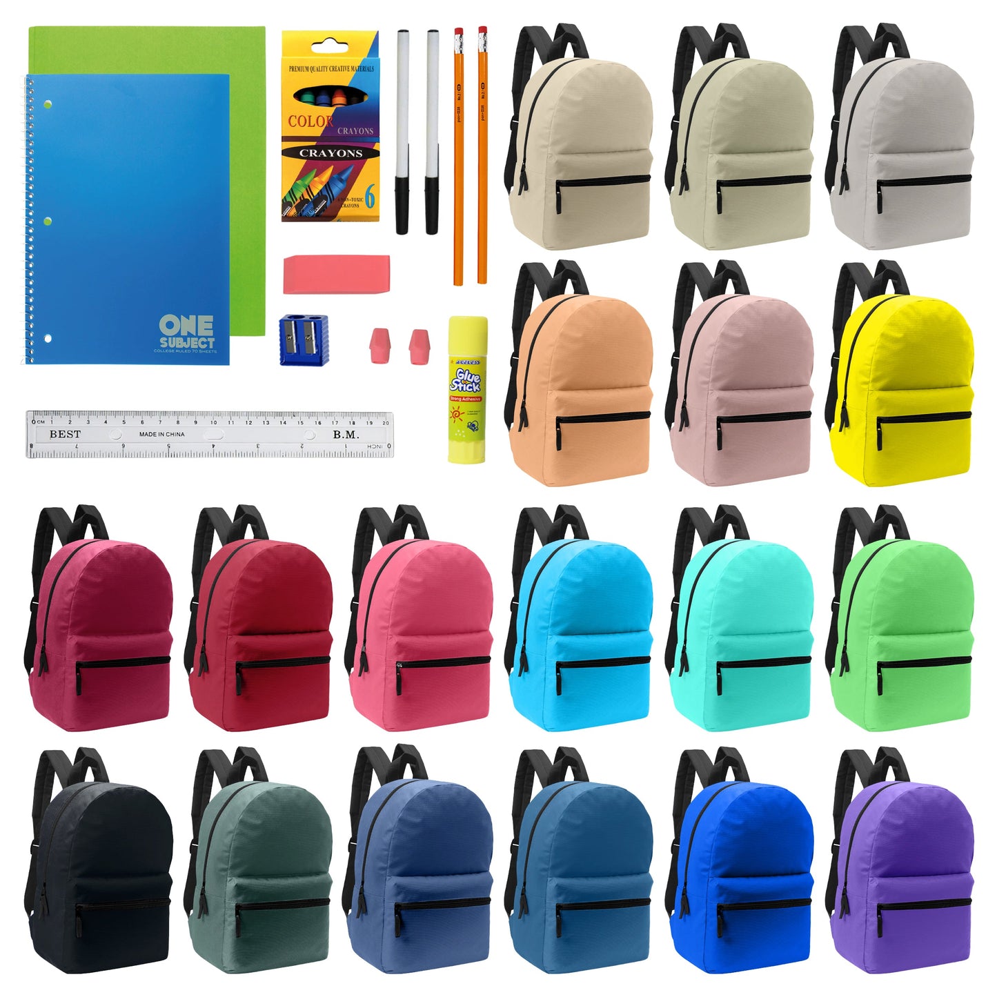 Wholesale 17" Backpacks and 12 Bulk School Supply Kits