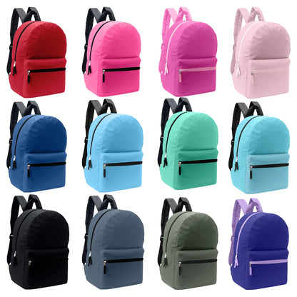 Wholesale Blank Student 17" Backpacks in Assorted Colors and 12 Bulk School Supply Kits