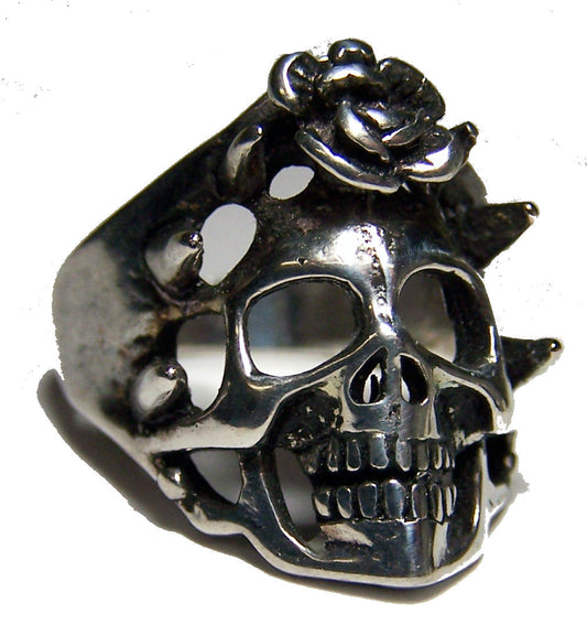 Skull with Rose Biker Ring - Sterling Silver Plated, Durable High-Quality Design