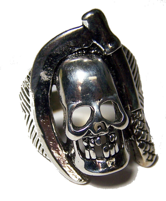 Skull with Sickle Biker Ring - Sterling Silver Plated, Durable High-Quality Design