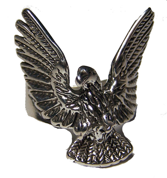 Soaring Eagle Deluxe Biker Ring - Sterling Silver Plated, Durable USA-Made