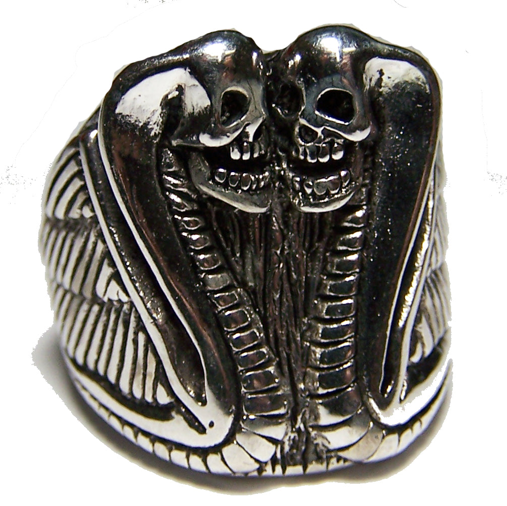 Double-Headed Cobra Snake Biker Ring – Sterling Silver Plated