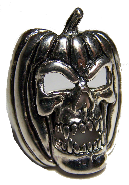 Pumpkin Head Skull Biker Ring - Sterling Silver Plated, Durable USA-Made