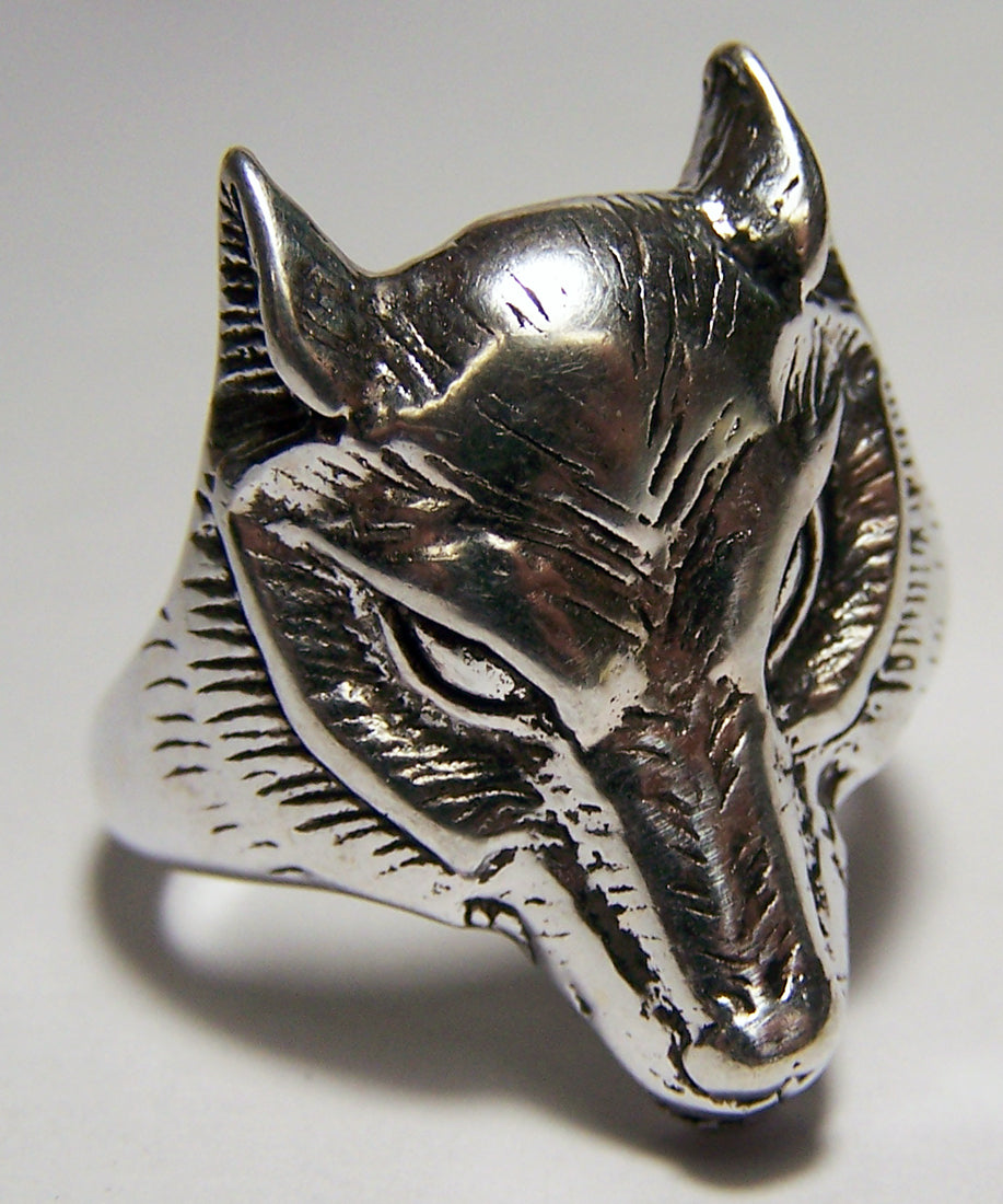 Wolf Head Deluxe Biker Ring – Sterling Silver-Plated Gothic Jewelry