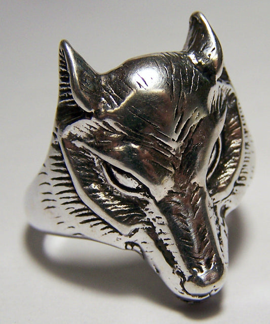 Wolf Head Deluxe Biker Ring – Sterling Silver-Plated Gothic Jewelry