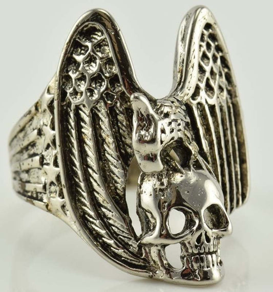 Eagle with Skull Biker Ring - Sterling Silver Plated, Gothic Style