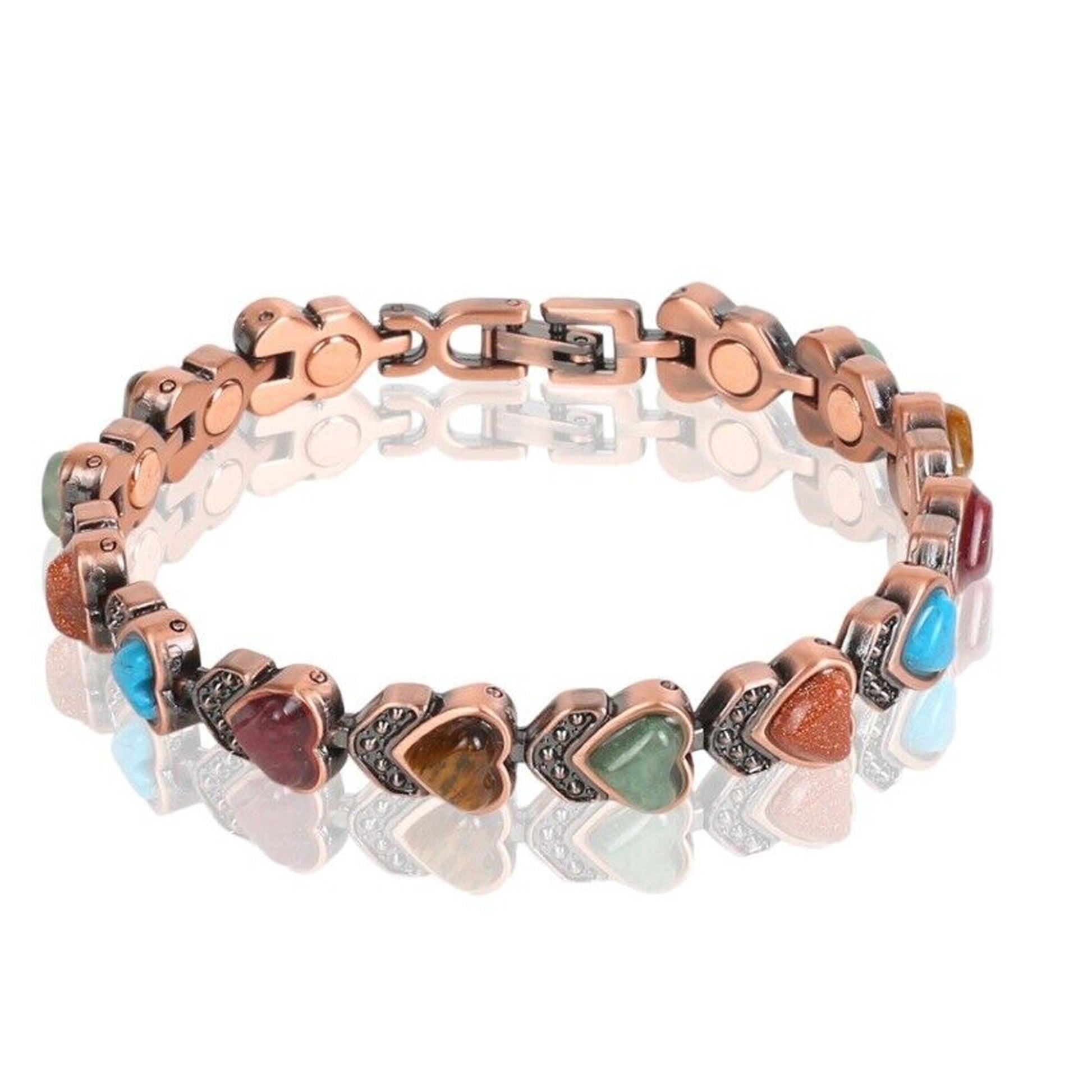 Copper Magnetic Heart Shaped Mixed Stones Link Bracelet Wholesale - NoveltiesMart.com Wholesale