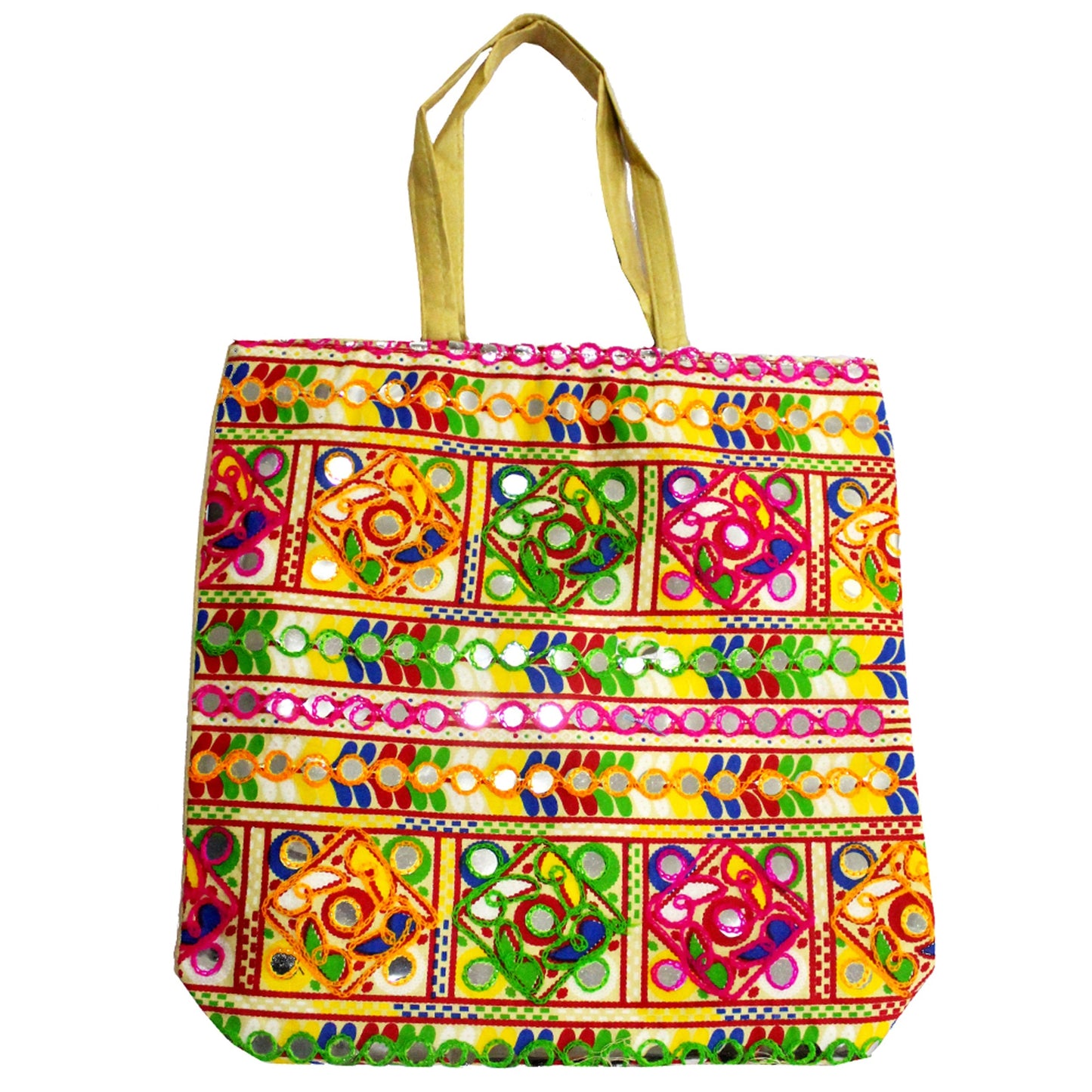 Square Handle Bag With Embroidery -(Sold By 10 PCS)