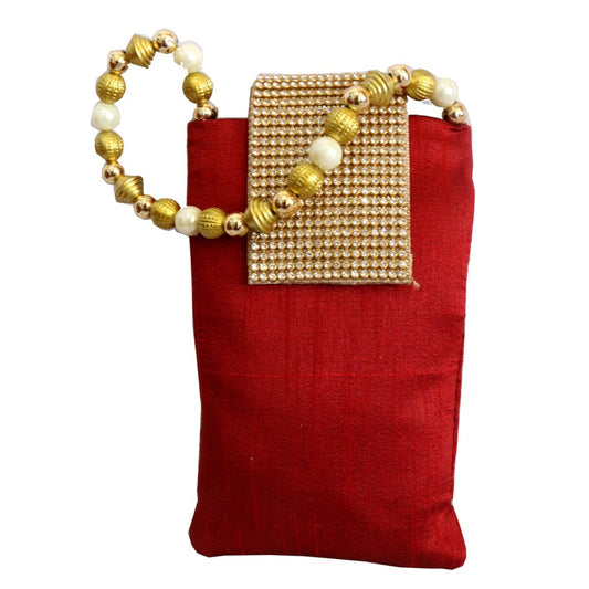 Dark Red Rectangular Pouch Bag With Pearl Designs -(Sold By 10 PCS)