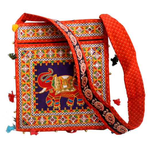 Cotton Hand Bag With Elephant Design -(Sold By 10 PCS)