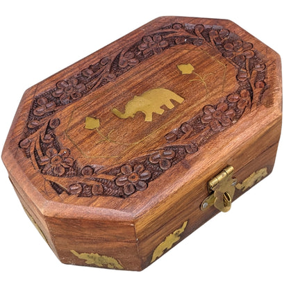 Crafted Wooden Hexagonal Jewellery Box - 6x4 Inches