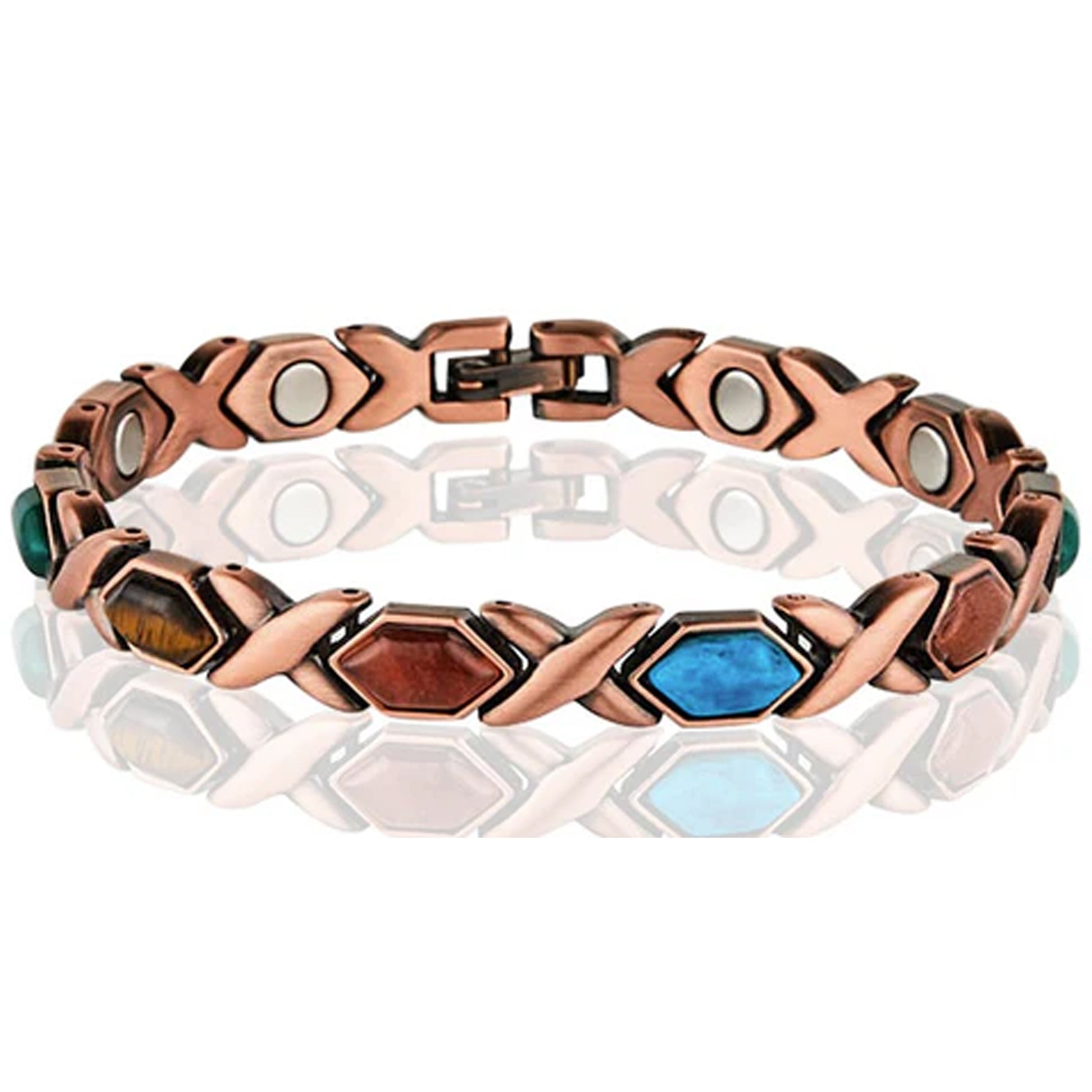 Diamond Colored Stone Copper Magnetic Link Bracelet - NoveltiesMart.com Wholesale