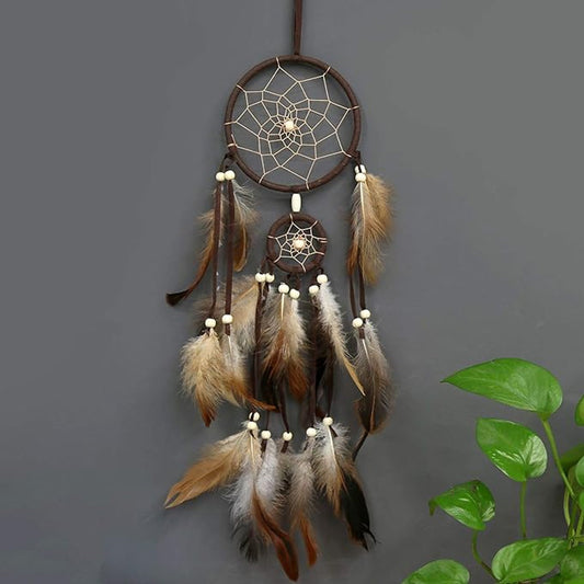 Dark Brown Rainbow Dreamcatcher 24 Inch - Real Feather Wholesale - NoveltiesMart.com Wholesale