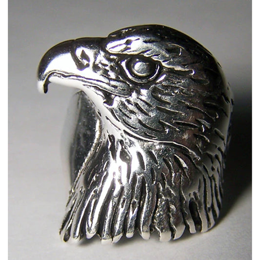 Sideways Eagle Head Deluxe Biker Ring – Sterling Silver Plated