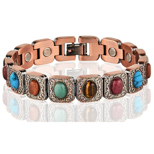 Engraved Colored Stone Copper Magnetic Link Bracelet - NoveltiesMart.com Wholesale