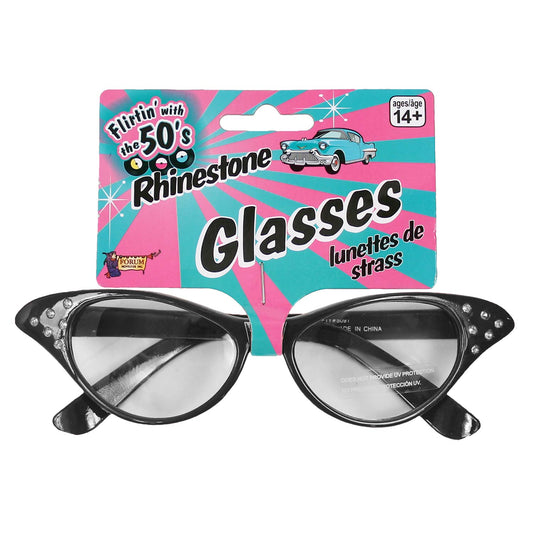 Retro Rhinestone Glasses - Black