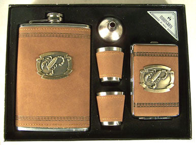 Scorpion Flask Set with Cigarette Case - 9oz Stainless Steel Gift Set