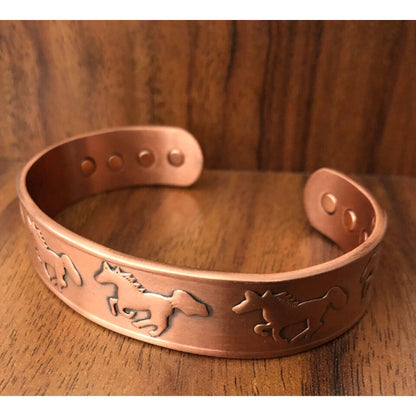 Running Horses Pure Copper Six Magnet Cuff Bracelet